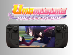 Umamusume：在带有徽标的 Steam Deck OLED 上运行的《漂亮的德比》（图片来源：Cygames，Steam 有编辑）