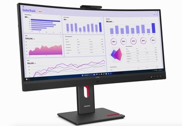 联想 ThinkVision T34WD 显示器的正面视图。 