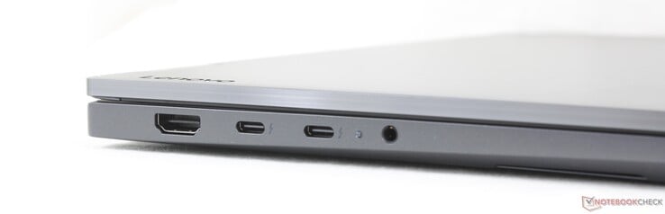 左侧：HDMI 2.1、2个USB-C Thunderbolt 4接口（支持DisplayPort 2.1及电源传输（65 W））、3.5毫米耳机接口