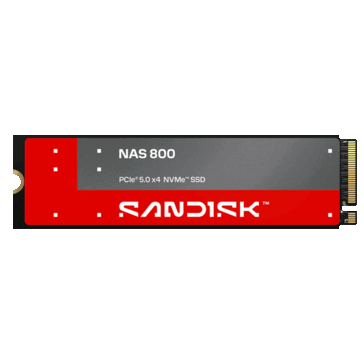 带有红灰色标签的 Sandisk NAS 800 M.2 NVMe SSD