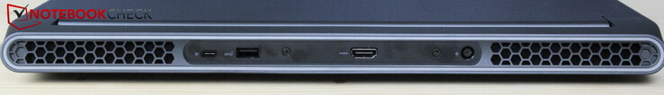 后部。USB-C 3.2 Gen2，带PowerShare的USB-A 3.0，HDMI 2.1，电源接口
