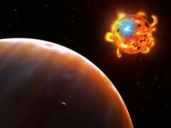 一幅展示恒星、系外行星和天然卫星的插图。
