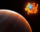 一幅展示恒星、系外行星和天然卫星的插图。