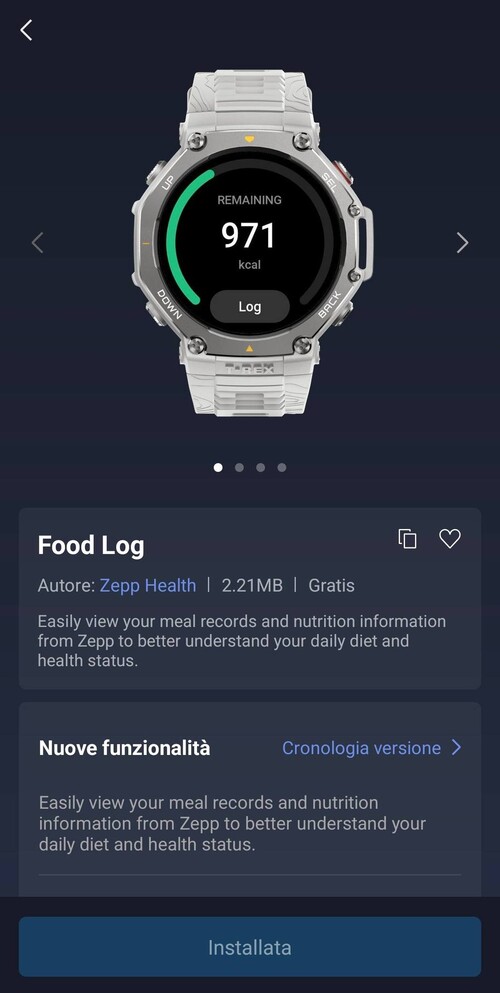 新版 Amazfit 迷你食物日志应用程序截图。(图片来源：Matteo Calori via Amazfit Official Outdoor Community Facebook GroupMatteo Calori via Amazfit 官方户外社区 Facebook Group)