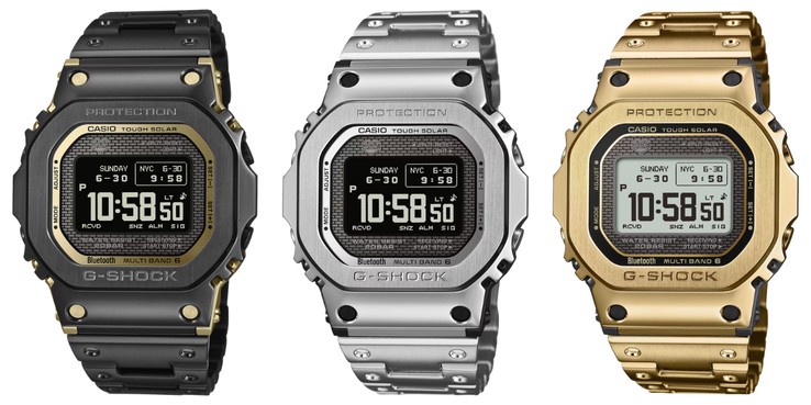 从左到右:卡西欧 G-Shock GMW-BZ5000BD-1、GMW-BZ5000D-1 和 GMW-BZ5000GD-1 手表。(图片来源:卡西欧)