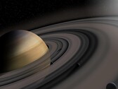 展示土星环和几颗卫星的艺术家插图。