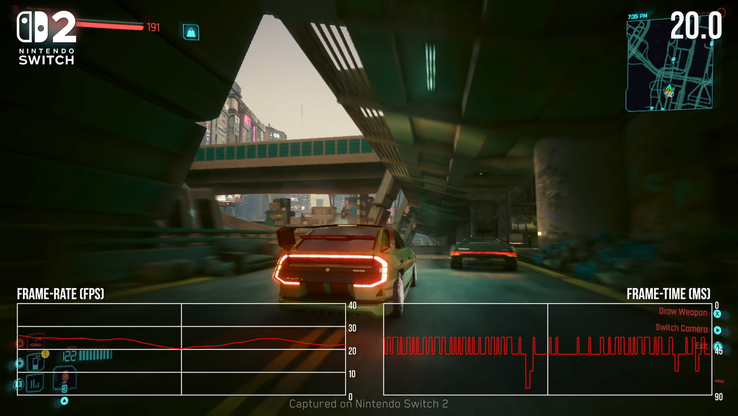 任天堂 Switch 2 《赛博朋克 2077》性能。(图片来源：Digital Foundry）