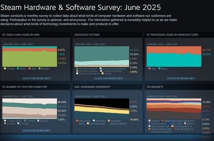 2025 年 6 月 Steam 调查总体结果（图片来源：截图，Steam）