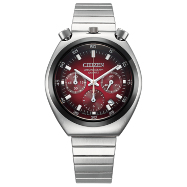 Citizen Tsuno Chronograph AN3714-84Z 的正面视图，配有红色渐变表盘，
