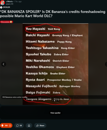 Donkey Kong Bananza 的功劳（图片来源：截图，Mario subreddit）