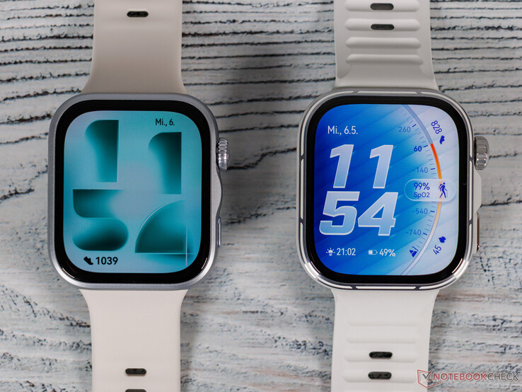 Watch Fit 5 Pro（右）与非 Pro 版本的对比