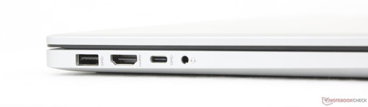 左:USB-A(5 Gbps)、HDMI 1.4b、USB-C(10 Gbps)w/ DisplayPort 1.4 + Power Delivery 3.1、3.5 毫米耳机