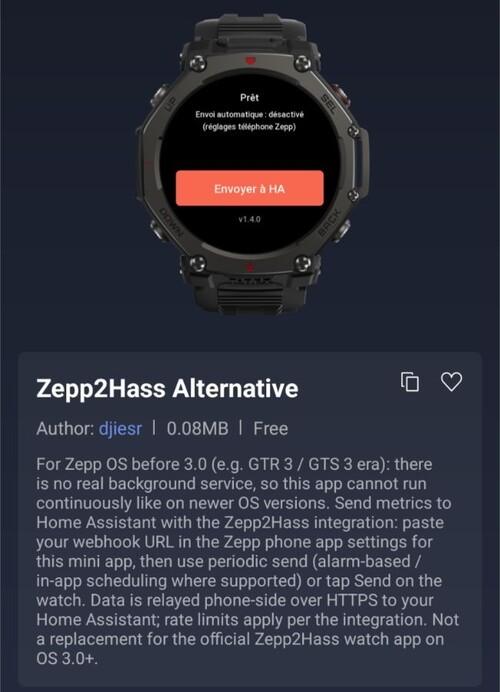 用于 Amazfit 智能手表的 Zepp2Hass 替代版 Zepp Mini 应用程序