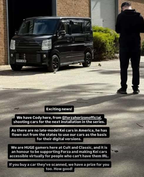 已删除的 Cult and Classic Instagram 帖子与可能的《极限竞速：地平线 6》JDM 赛车（图片来源：AR12Gaming YouTube）