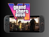 在 Switch 2 上播放《GTA 6》的模拟图（图片来源：任天堂美国公司、Rockstar Games 经编辑）