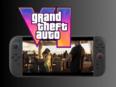 在 Switch 2 上播放《GTA 6》的模拟图（图片来源：任天堂美国公司、Rockstar Games 经编辑）