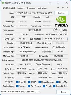 GPU-Z： GeForce RTX 4050笔记本电脑