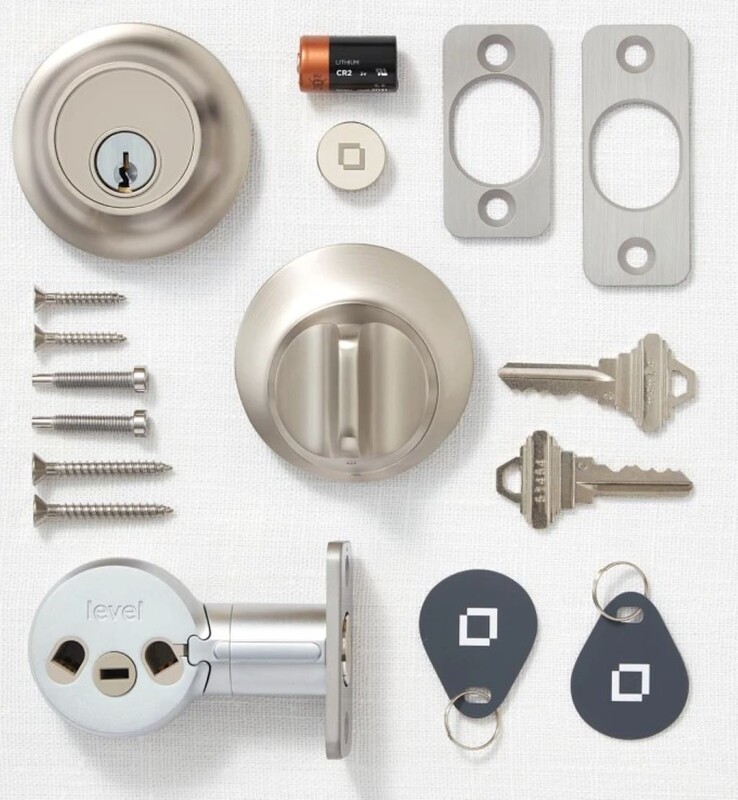 Level Lock+（Matter）配有备用钥匙和安装硬件。(图片来源：Level Home）