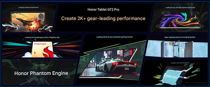 Pad GT 2 Pro 的主要亮点（图片来源：Honor - 机器翻译）