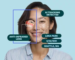 粉红色的 Zenni Optical ID Guard 眼镜涂层可阻止完整的面部扫描，从而帮助阻止面部安全威胁。(图片来源：Zenni Optical）