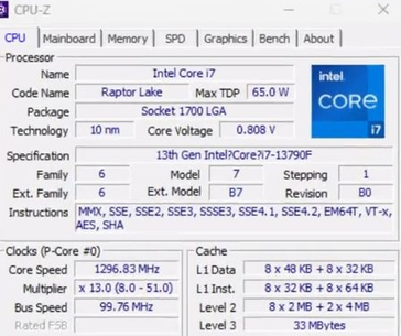 酷睿i7-13790F CPU-Z。(来源: wxnod on Twitter)