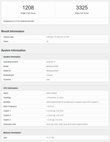 Nothing Phone 3a Pro Geekbench 列表（图片来源：Geekbench）