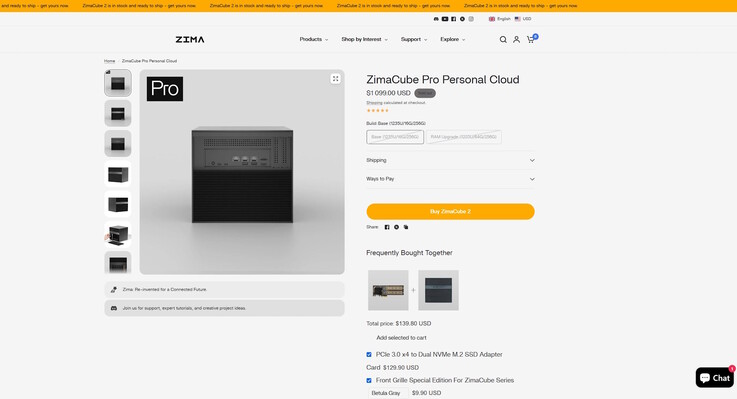 在官方网站上，ZimaCube Pro 已售罄，通常售价为 1,099 美元（配备 16GB 内存