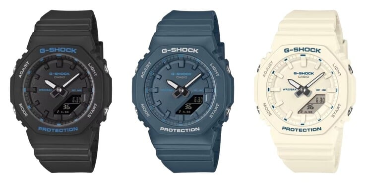 从左至右：卡西欧 G-Shock GMA-P2100BA-1A、GMA-P2100BA-2A 和 GMA-P2100BA-7A 手表。(图片来源：卡西欧）