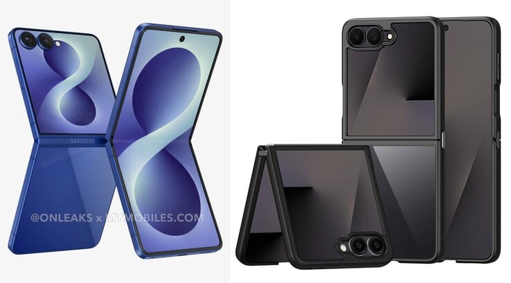 Galaxy Z Flip 8 渲染图（左），早期Galaxy Z Flip 8 外壳渲染图（右）