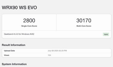 Ryzen Threadripper PRO 9995WX 的 Geekbench 列表。(图片来源：Geekbench）