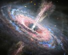 遥远星系的插图，星系中心有一颗活跃的类星体。(图片来源：Nasa、ESA et J. Olmsted - STScI）