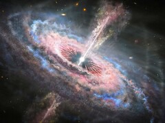 遥远星系的插图，星系中心有一颗活跃的类星体。(图片来源：Nasa、ESA et J. Olmsted - STScI）
