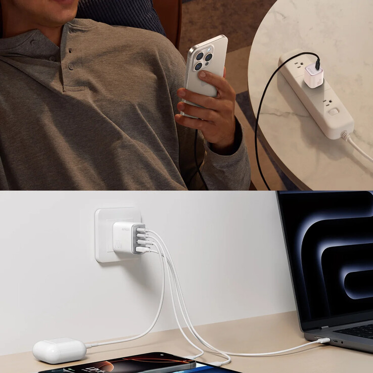 Anker 充电器（30 瓦）（上图）和 Anker 充电器（70 瓦，4 端口）（下图）。(图片来源：Costco）