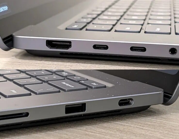 Surface Laptop Ultra 右侧的 USB-C 端口明显大于左侧的 USB-C 端口。