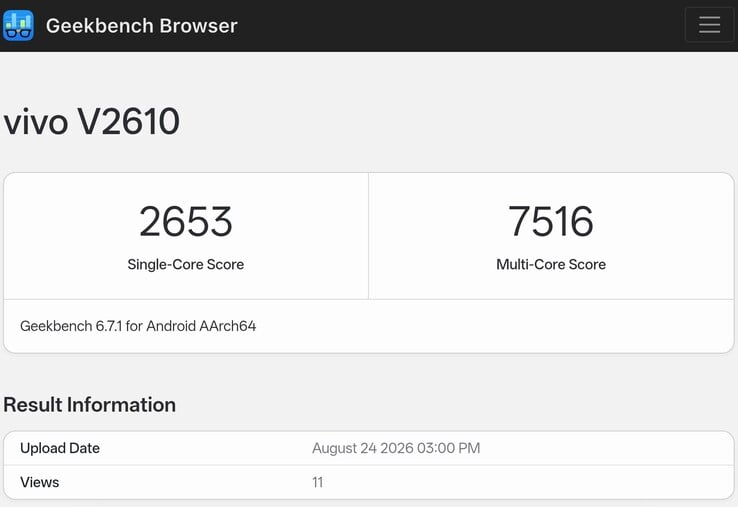 Vivo X500 Pro Max 工程机的 Geekbench 列表