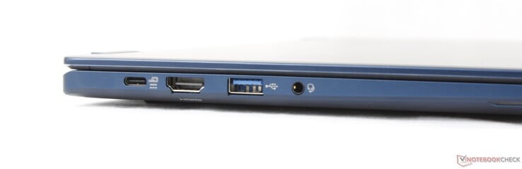 左侧:USB-C 4.0(支持 Power Delivery + DisplayPort)、HDMI 2.1、USB-A(5 Gbps)、3.5 mm 耳机接口