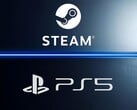 图为带有 Steam 和 PS5 徽标的横幅（图片来源：Steam，索尼 PlayStation 有删减）