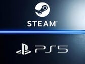 图为带有 Steam 和 PS5 徽标的横幅（图片来源：Steam，索尼 PlayStation 有删减）