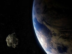 显示小行星和地球的艺术家插图。(图片来源：Batman111 - Pixabay）