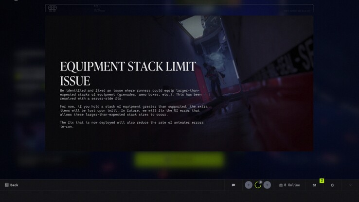 Bungie 表示，服务器端的修复措施现在可以防止马拉松中的装备堆叠超过预期，不支持的额外物品会在下线时丢失，运行过程中的食蚁兽错误也会减少。