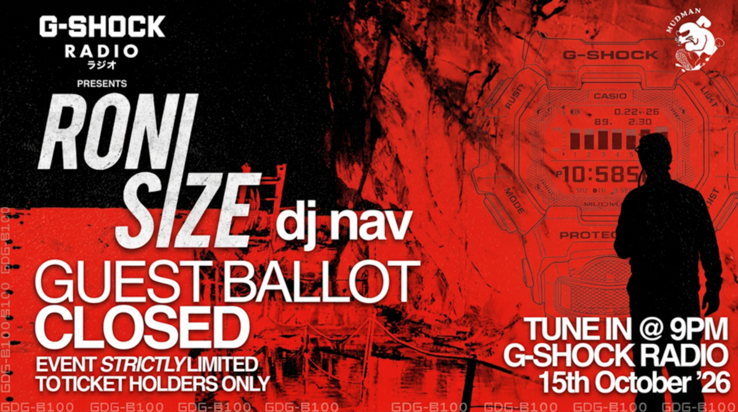 Roni Size 将于 2026 年 10 月 15 日在 Casio 的地下 G-Shock Mudman 发布活动上演出,演出将通过 G-Shock Radio 播出。