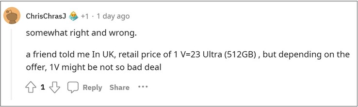 据称的Xperia 1 V价格信息。(图片来源: Reddit)
