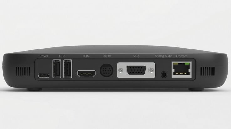 常规版 SuperStation One 除了 HDMI 外,还配备专用模拟视频输出接口,包括 VGA 和 DIN10,而售价 200 美元的 Lite 原型机则没有这些接口。