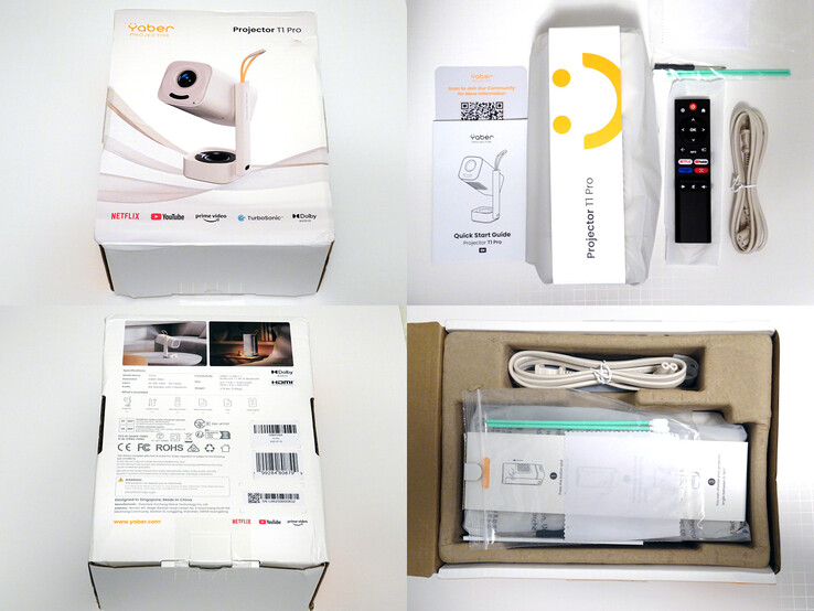 Yaber T1 Pro 包装内附有快速入门手册、交流电源线、通风口清洁套件和遥控器。(图片来源：Notebookcheck）