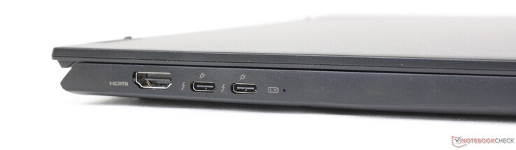 左边：HDMI 2.1，2个USB-C带Thunderbolt 4 + DisplayPort + Power Delivery
