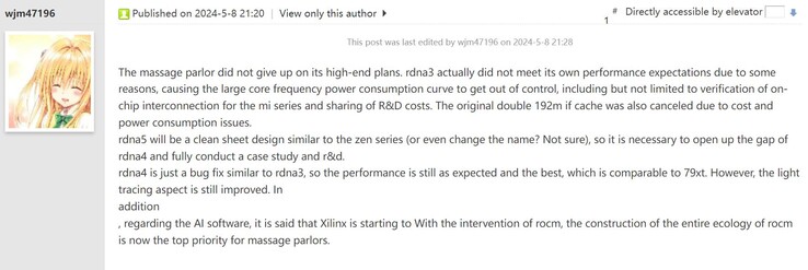 RDNA 4 和 RDNA 5 信息。(来源：wjm47196 on Chiphell)
