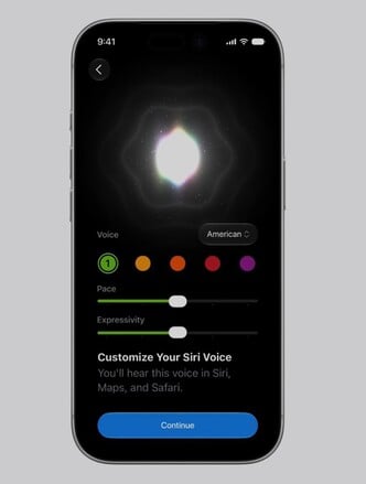 在较新的 iPhone 上,Siri 的语音可以个性化设置。