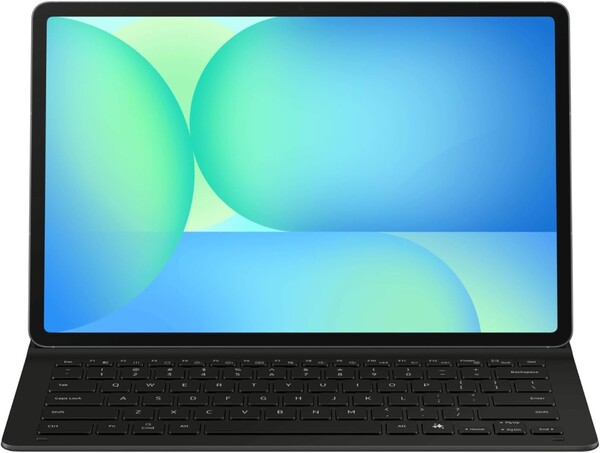 Galaxy Tab S10 FE 与 Book Cover Keyboard Slim 相连。(图片来源：三星）