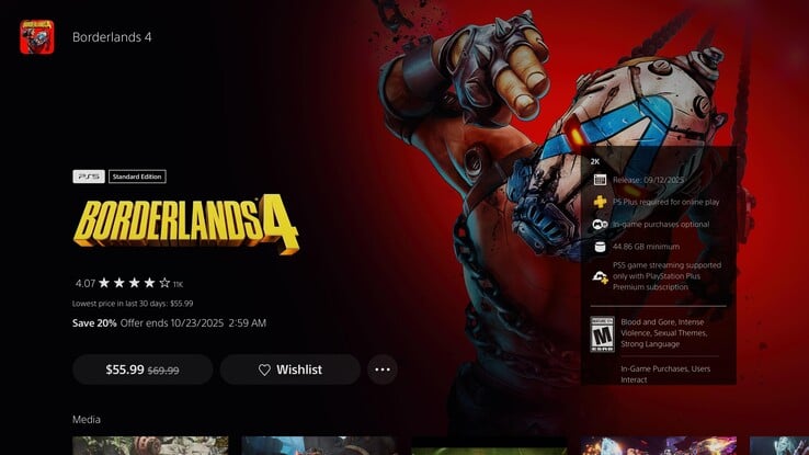 PlayStation 商店价格跟踪器显示《边陲 4》折扣（图片来源：截图，Adam Corsetti）