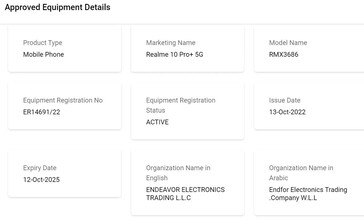 Realme 10和10 Pro+ 5G突然出现在新的产品名称和电池相关的泄漏中。(来源：TDRA通过MySmartPrice，CQC通过IECEE)